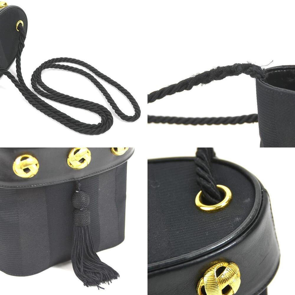 Salvatore Ferragamo Crossbody Shoulder Bag Tassel Canvas Leather Black - Picture 4 of 5